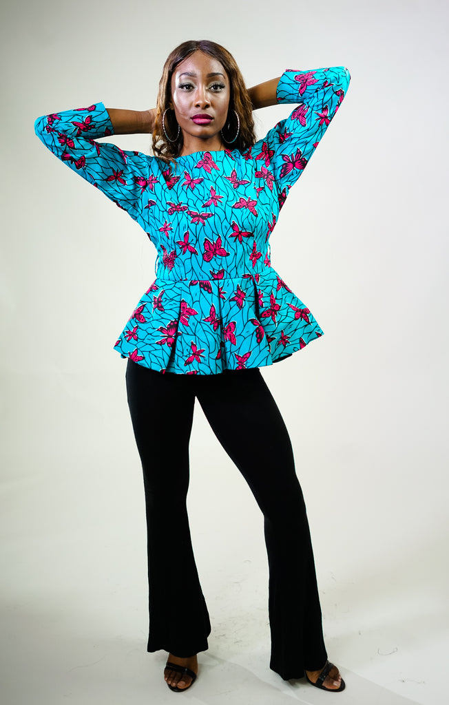 Anita peplum long sleeve top: African Print Fabrics Top