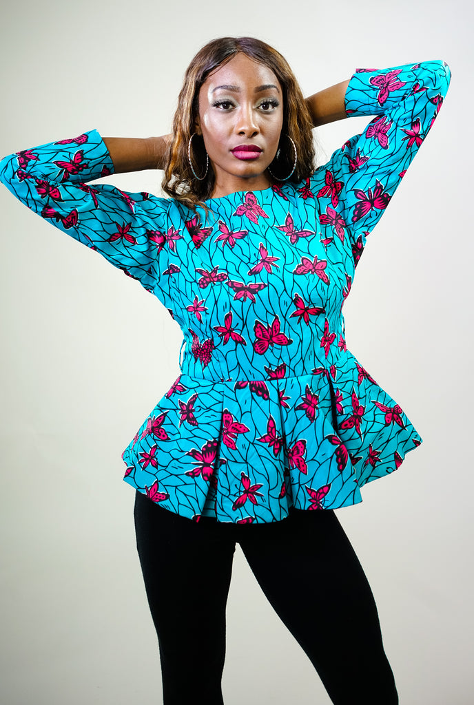 Anita peplum long sleeve top: African Print Fabrics Top