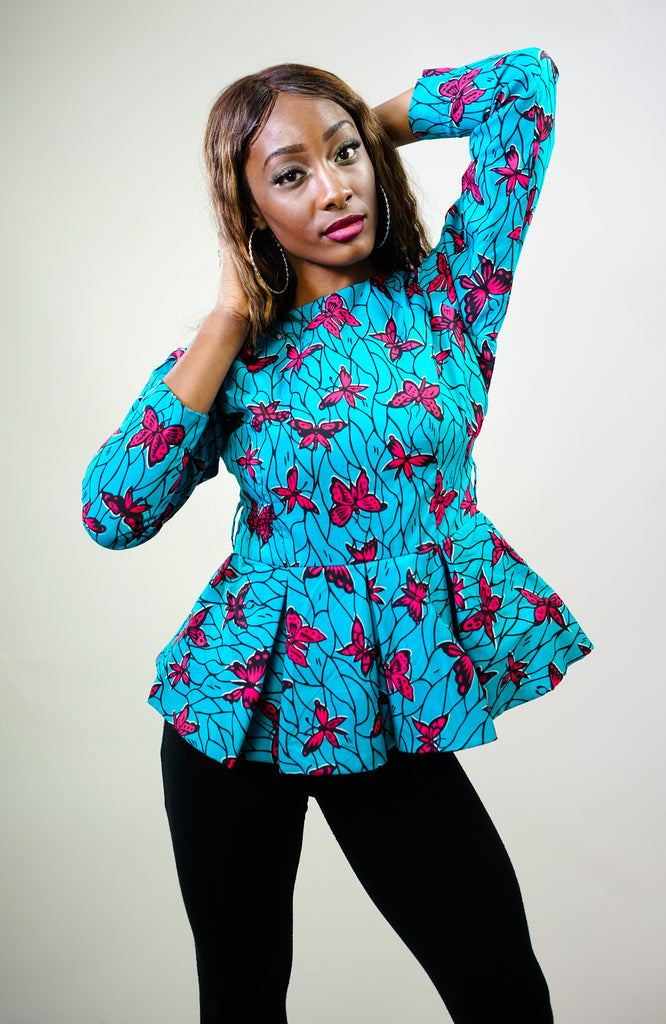 Anita peplum long sleeve top: African Print Fabrics Top