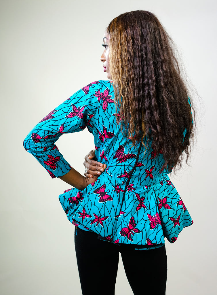 Anita peplum long sleeve top: African Print Fabrics Top