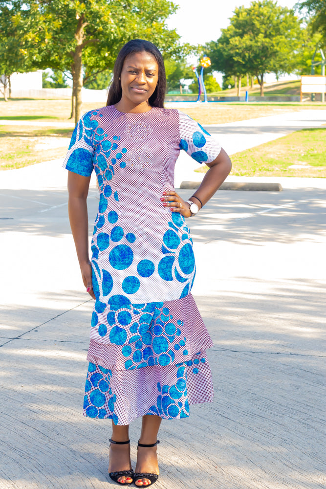 Margaret Neckline Embellished Ankara Print Dress For Women: Satisfactory Design That Will Make You Fine All Day