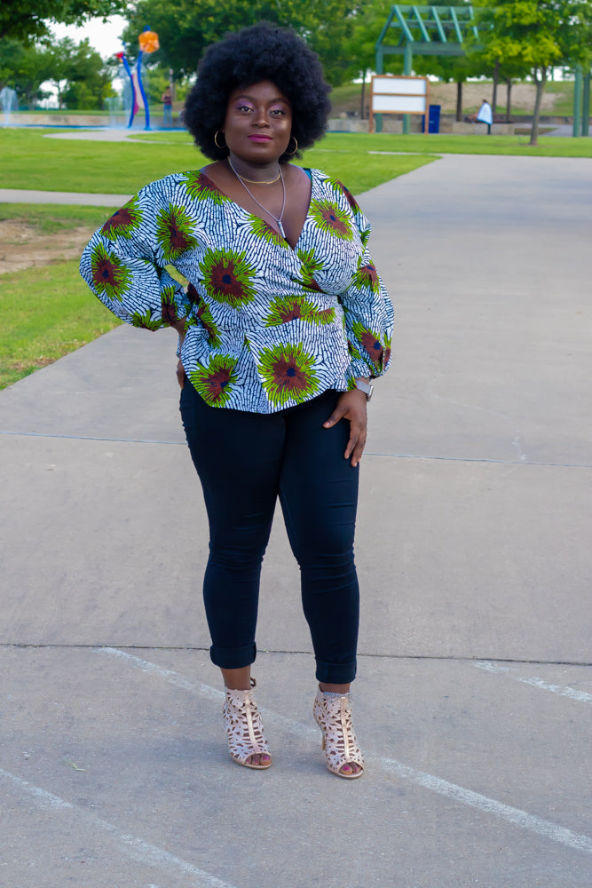 Hailey African Print Wrap Belted Top: Make your day Great with this Top