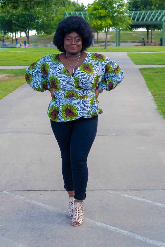 Hailey African Print Wrap Belted Top: Make your day Great with this Top