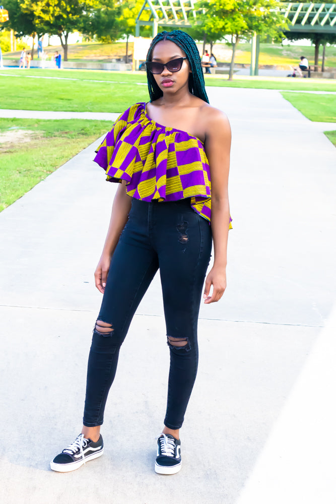 Naya Stylish Ankara Off-Shoulder Crop Top For Ladies