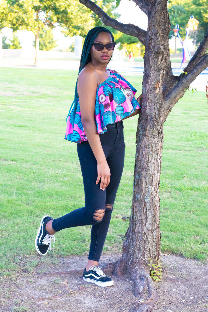 Adaolisa: Ankara Off Shoulder Crop top African Print