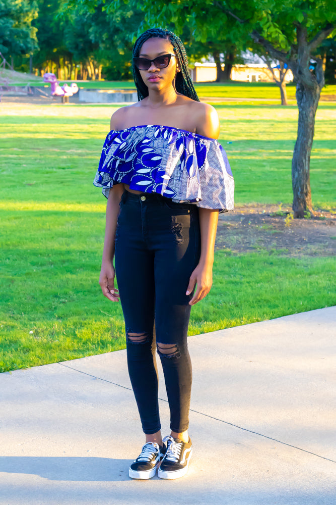 Adaora: Ankara Off shoulder Crop top