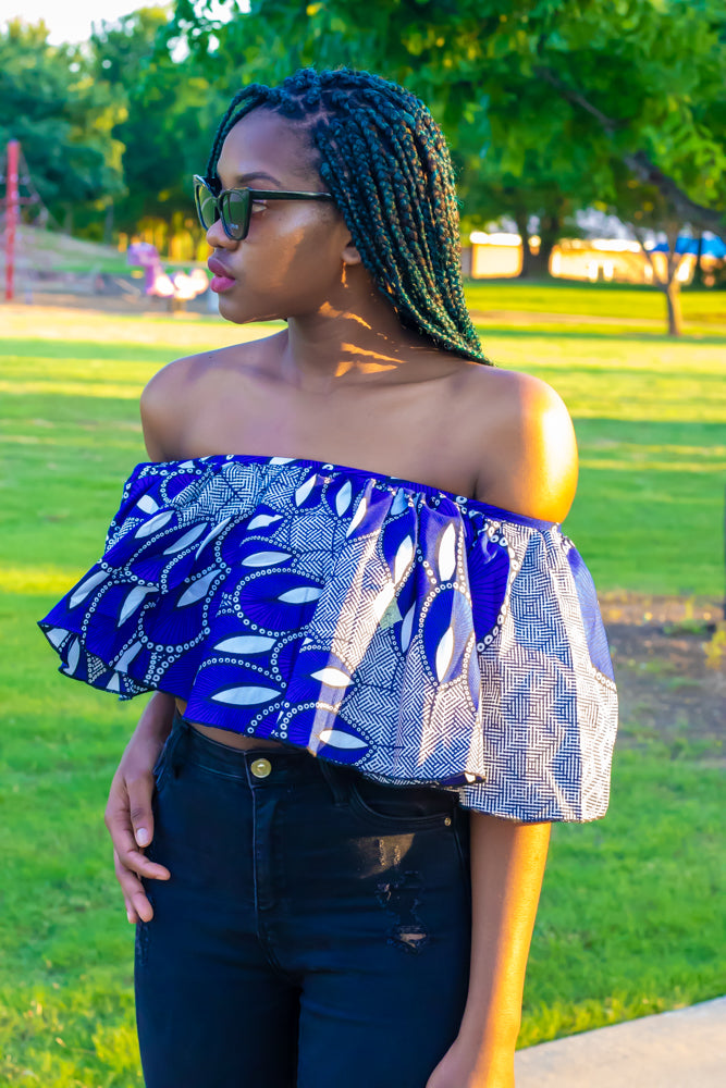 Ankara off discount shoulder crop top