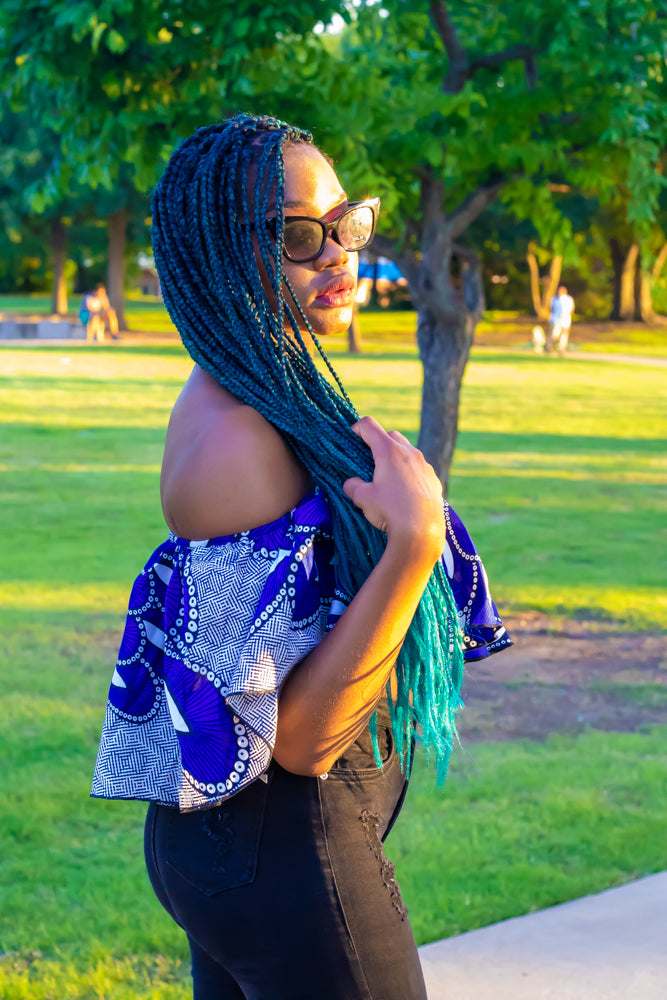 Adaora: Ankara Off shoulder Crop top