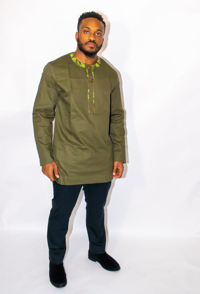 Abiodun: African Print Fabric Long Sleeve Shirt For Men