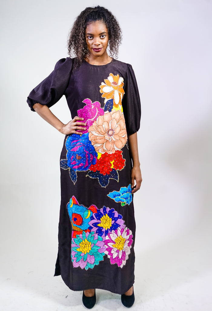 Floral Printed Ankara Patched Maxi Dress